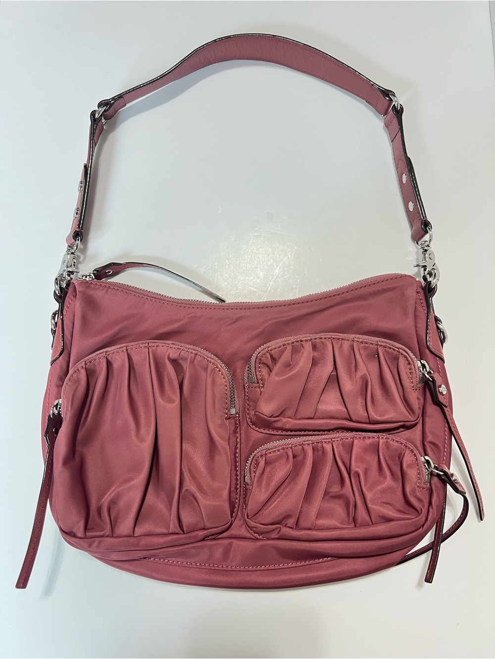 Mz Wallace Hobo Shoulder Bag Dusty Rose Pink Nylon Silver Hardware Y2K Boho Chic